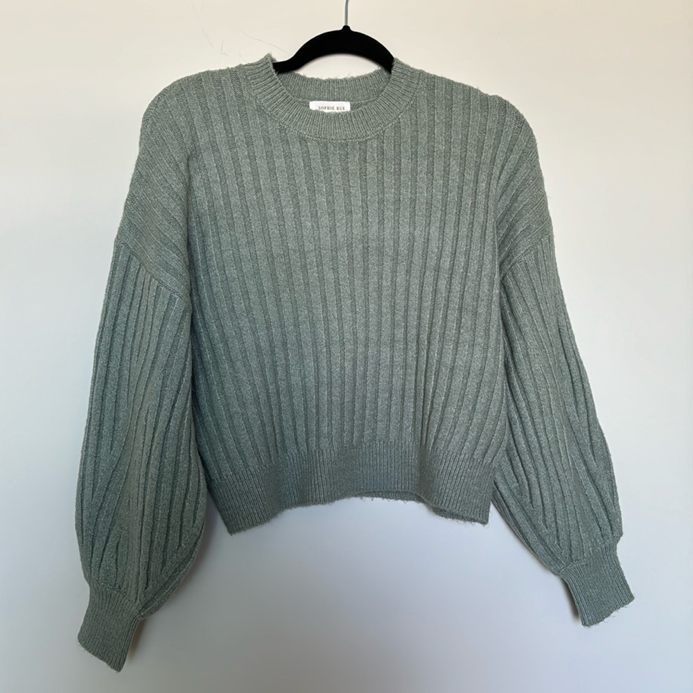 Light Olive Green Balloon Sleeve Sweater
